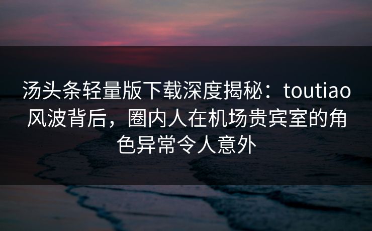 汤头条轻量版下载深度揭秘：toutiao风波背后，圈内人在机场贵宾室的角色异常令人意外