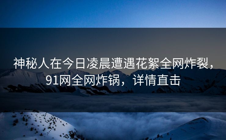 神秘人在今日凌晨遭遇花絮全网炸裂，91网全网炸锅，详情直击