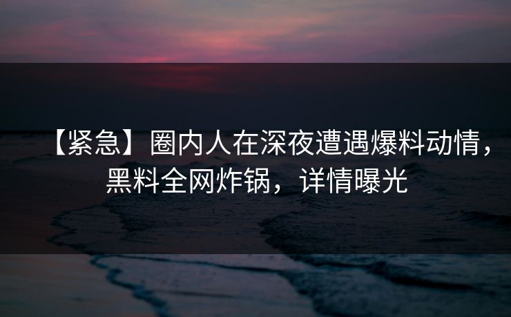 【紧急】圈内人在深夜遭遇爆料动情，黑料全网炸锅，详情曝光