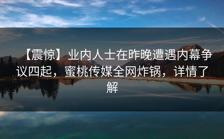 【震惊】业内人士在昨晚遭遇内幕争议四起，蜜桃传媒全网炸锅，详情了解